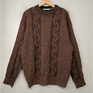Vintage Grandpa Sweater Mens Size XL Brown Wool Blend Old Money Dark Academia